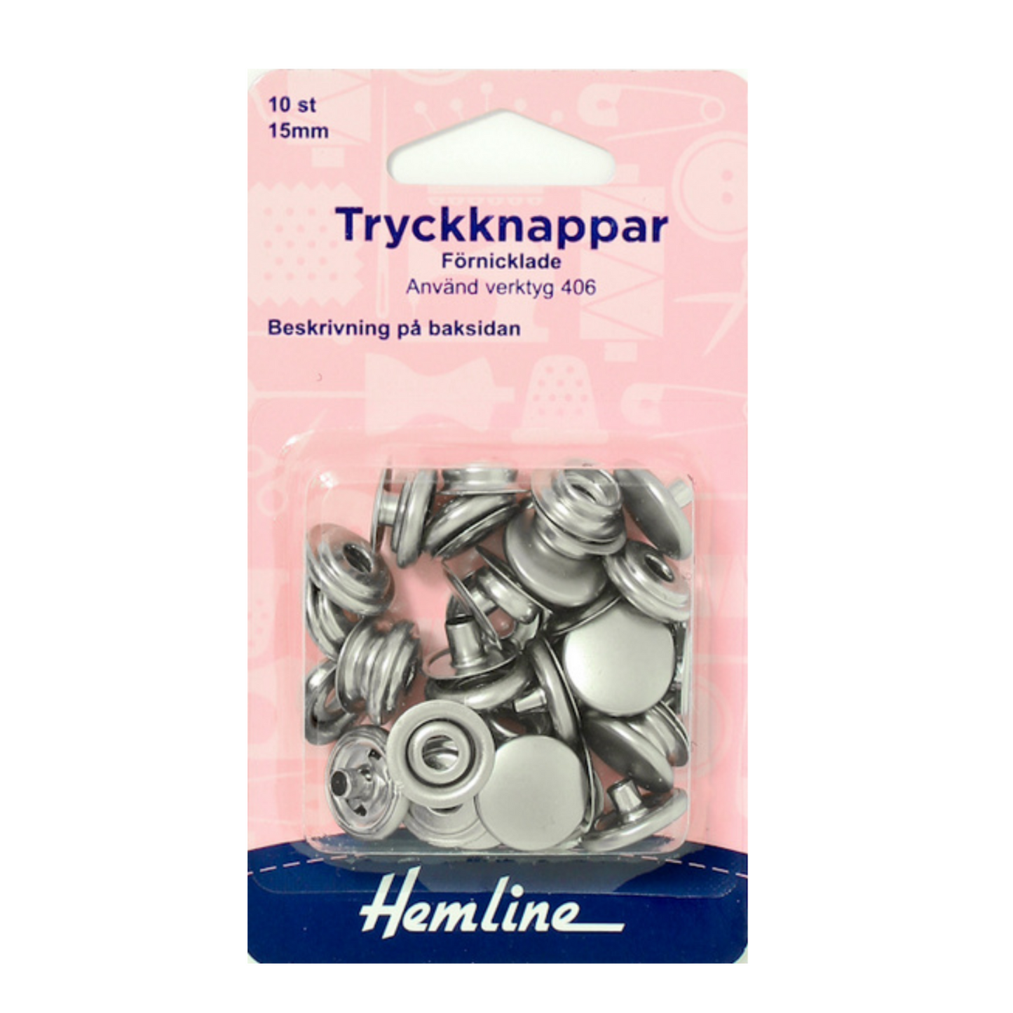 Nittryckknappar 15 MM silver 10 St. H406