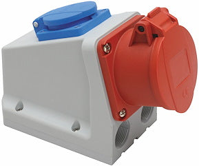 Vägguttag 16A med Schuko-uttag, 400V, IP44