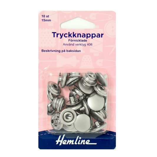 Nittryckknappar 15 MM silver 10 St. H406
