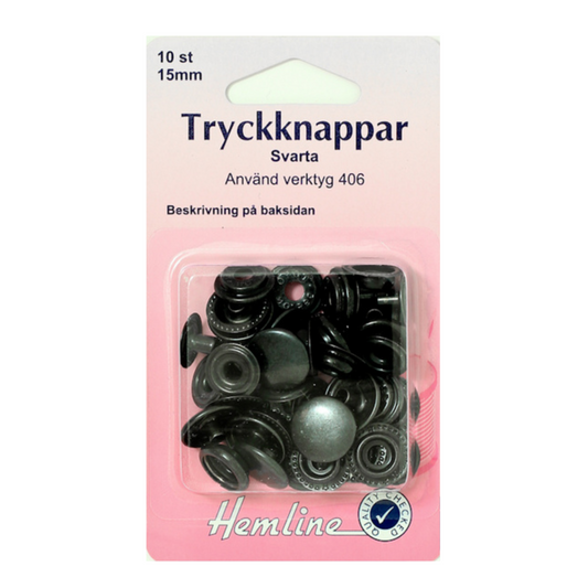 Nittryckknappar 15 MM Svarta 10 St. H406