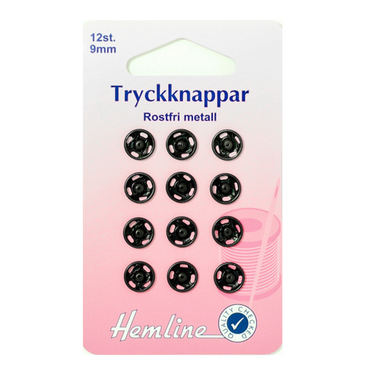 Tryckknappar 9 mm Svarta 12 st