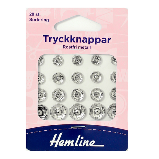 Tryckknappar 7-13 mm silver 20st