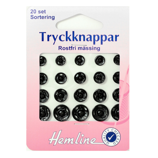 Tryckknappar 7-13 mm svarta 20st